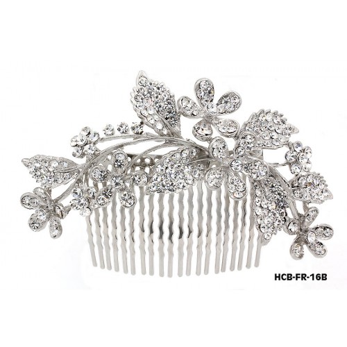 Wedding Hair Comb – Bridal Hair Combs & Clips w/ Austrian Crystal Stones Flowers - HCB-FR-16B
